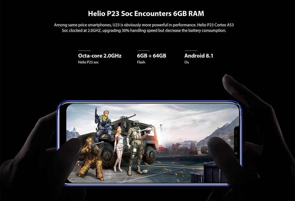 OUKITEL U23 4G смартфон 6,18 дюймов Android 8,1 MTK 6763T Восьмиядерный 2,0 ГГц 6 ГБ ОЗУ 64 Гб ПЗУ 16,0 Мп+ 2,0 МП 3500 мАч мобильный телефон