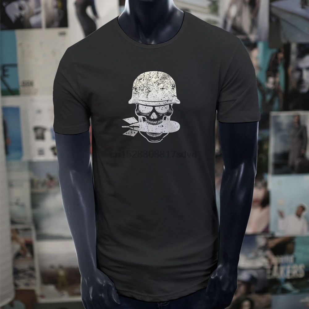 Мужская удлиненная длинная футболка в стиле военной ракеты спецназа черепа