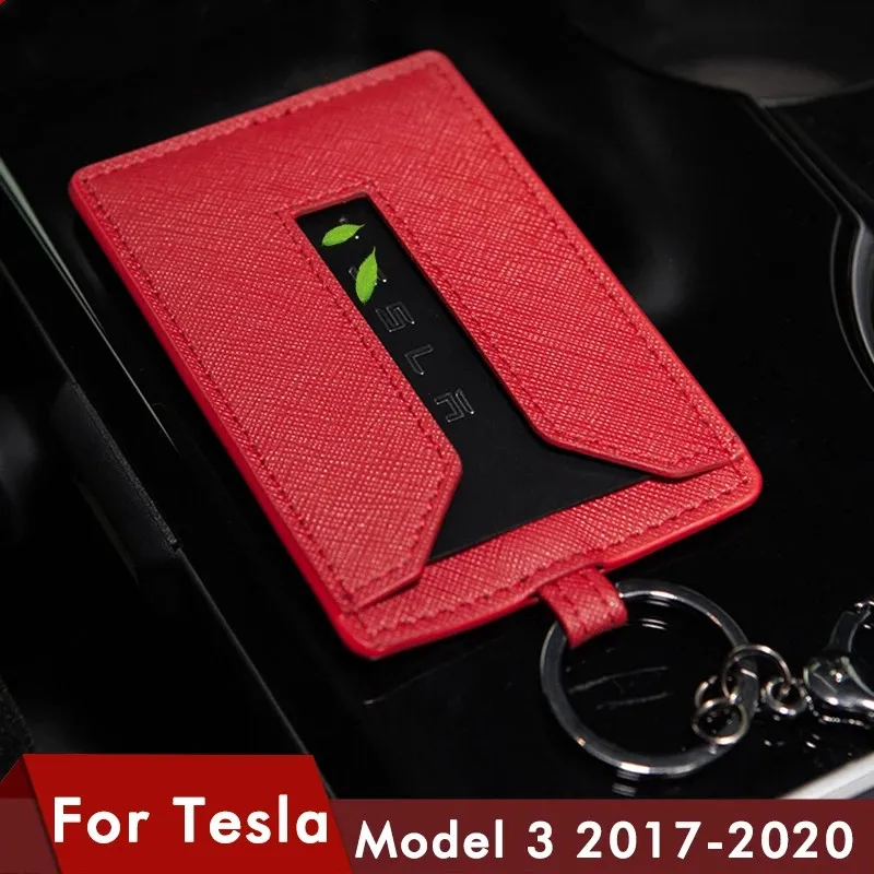 

Model3 2021 Car Leather Key Card Holder Protector Cover Key For Tesla Model 3 Accessories Black Key Fob Case Bag Three