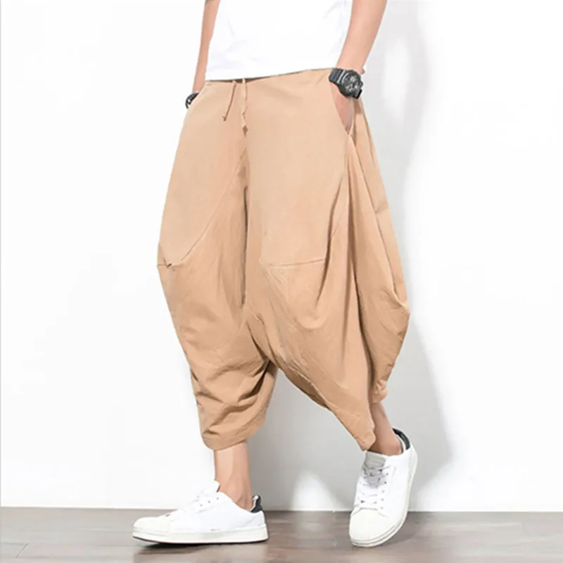 

Лидер продаж 2021 года; Хлопковые льняные шаровары в стиле ретро; Свободные повседневные брюки с семью точками; Широкие брюки; Мужская одежда