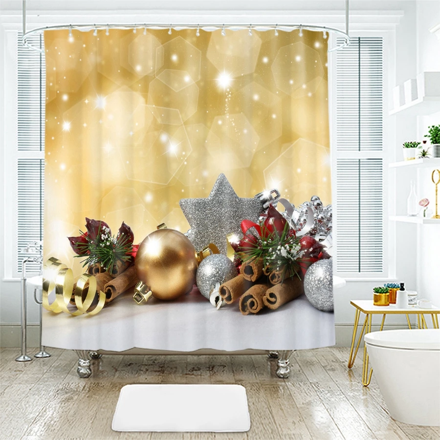 Водонепроницаемые плотные занавески для ванной с 3d-рисунком рождественских