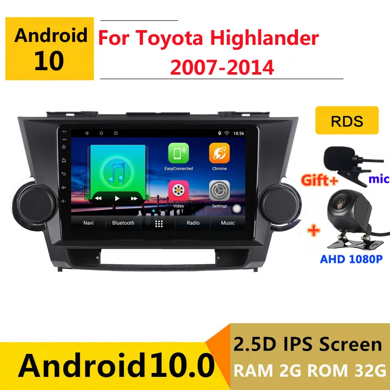 Android 10 автомобильный DVD мультимедийный плеер GPS для Toyota Highlander 2 XU40 2007 2010 2011 12 2014