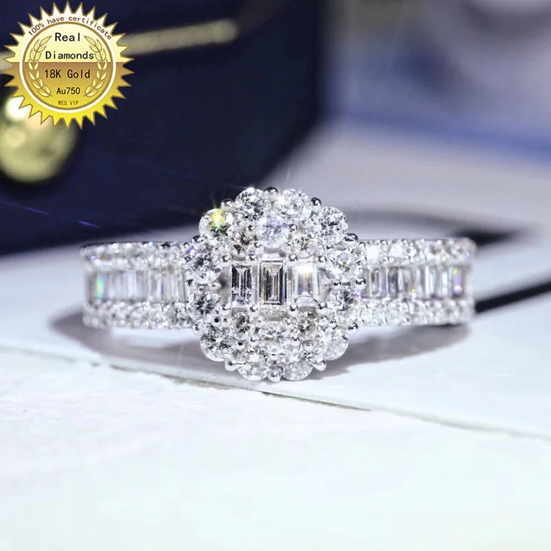 baratas 18k Ouro Branco Natural Real 0.8ct Anel De Diamante Jóias Anel De Noivado & Anel De Casamento H-M22