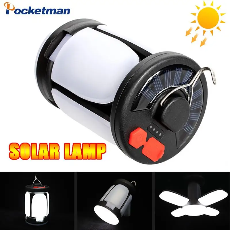 

LED Camping Lantern Solar Powered LED Chandelier Foldable Camping Light Emergency Flashlight USB Rechargeable Hanging Lamp New