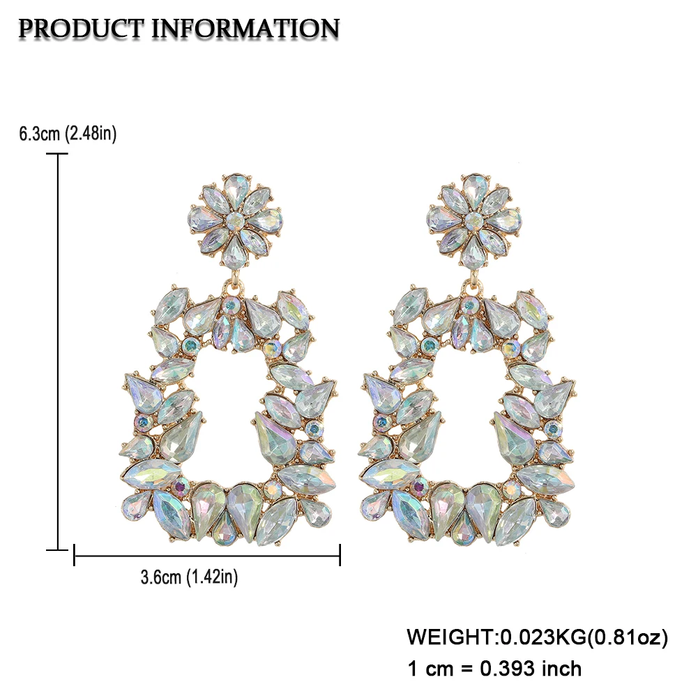 

Dvacaman New Colorful Full Rhinestone Geometric Square Drop Earrings for Women Shiny Crystal Statement Trendy Jewelry Party Gift