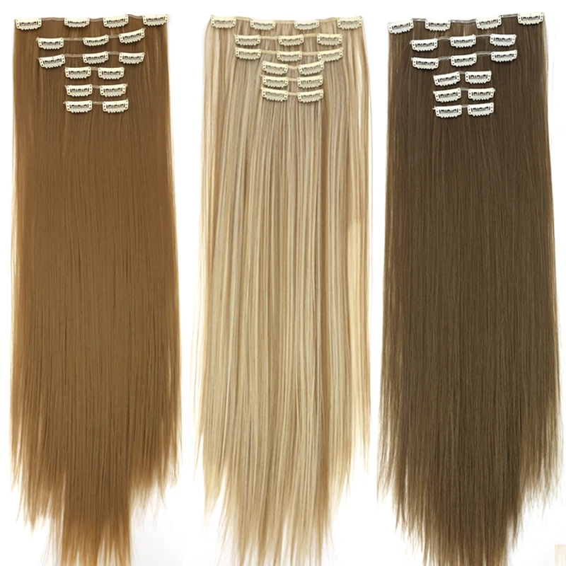 Длинные прямые синтетические волосы MUMUPI 6 шт. 16 зажимов заколки для наращивания