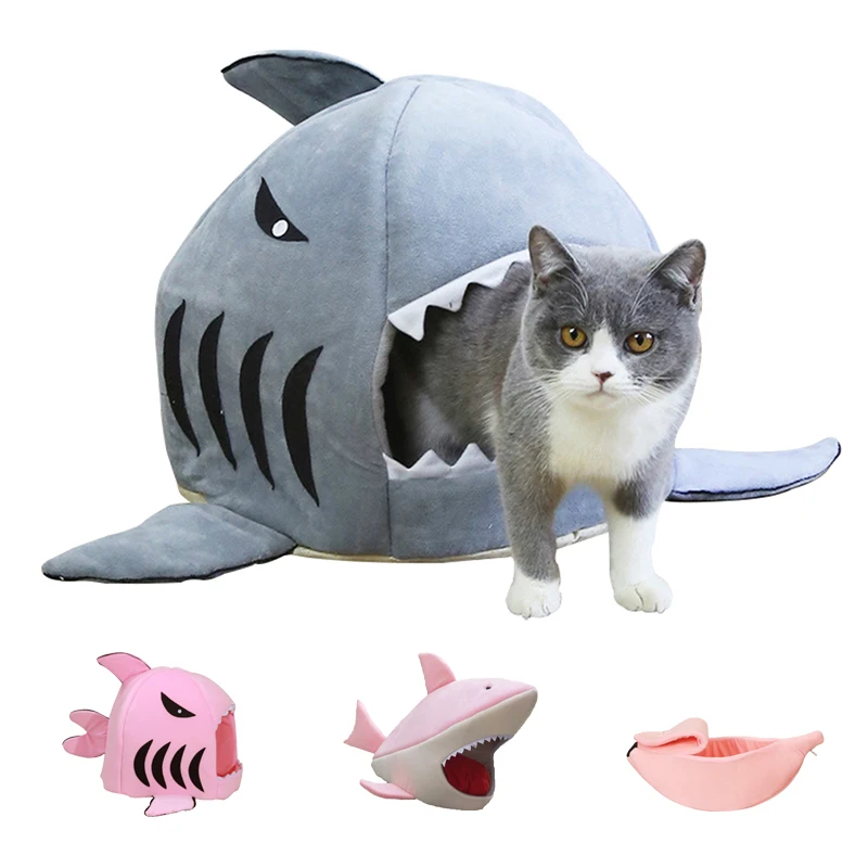 

Милая палатка для домашних животных в форме акулы, гнездо для собак, теплая кровать для кошек, мягкий коврик для кошек, зимний дышащий домик ...