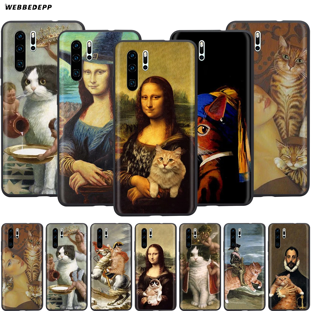 Webbedepp Monla Lisa чехол с рисунком кошки для Huawei Mate 10 20 30 Nova 2i 2 3 3i 4 5i Y5 Y6 Y7 Y9 Pro Lite
