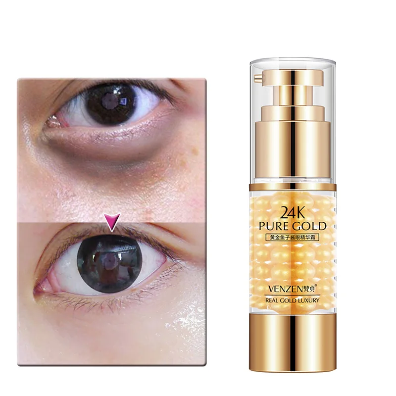 VENZEN 24K Gold Caviar Eye Serum Anti-Wrinkle Anti-Age Remover Dark Circles Eye Cream Against Puffiness and Bags Eye Skin Care