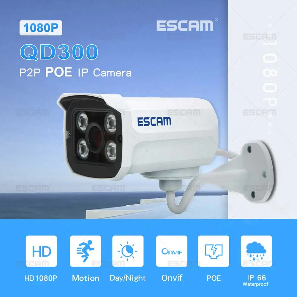 

Escam QD300 мини цилиндрическая IP-камера POE 2,0 МП HD 1080P Onvif P2P ИК наружная камера видеонаблюдения с ночным видением