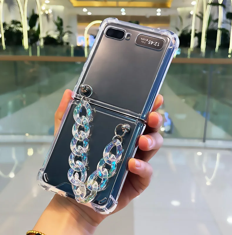 Fashion Cute DIY Laser Portable Crystal Hand Chain Bracelet Case For Samsung Galaxy Z Flip 5G 3 Shockproof Clear Case Cover