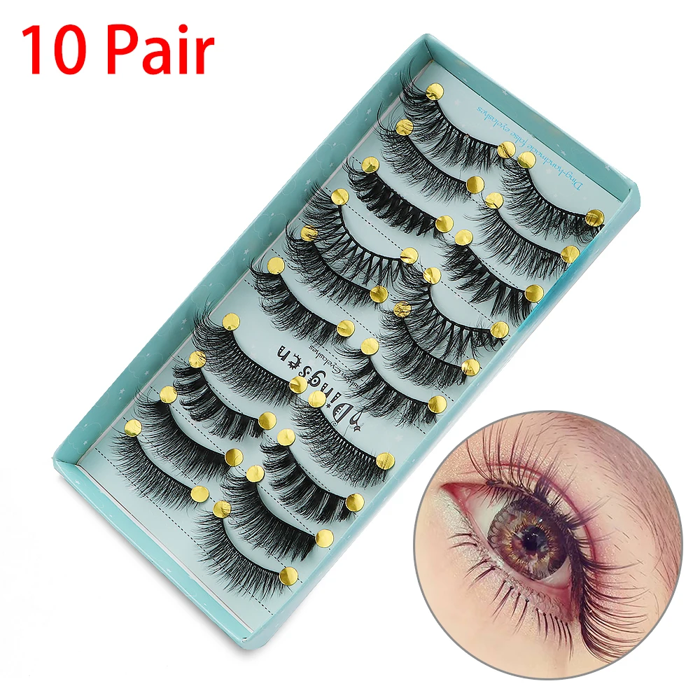 

SKONHED 10 Pairs/Box 3D Faux Mink False Eyelashes Full Volume Thick Lash Extension Wispies Fluffy Multilayered Eye Makeup Tools
