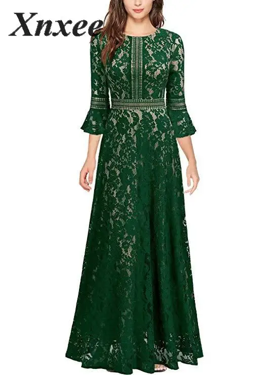 Женское элегантное осеннее Новое Кружевное Свободное длинное тонкое платье Vestido de novia