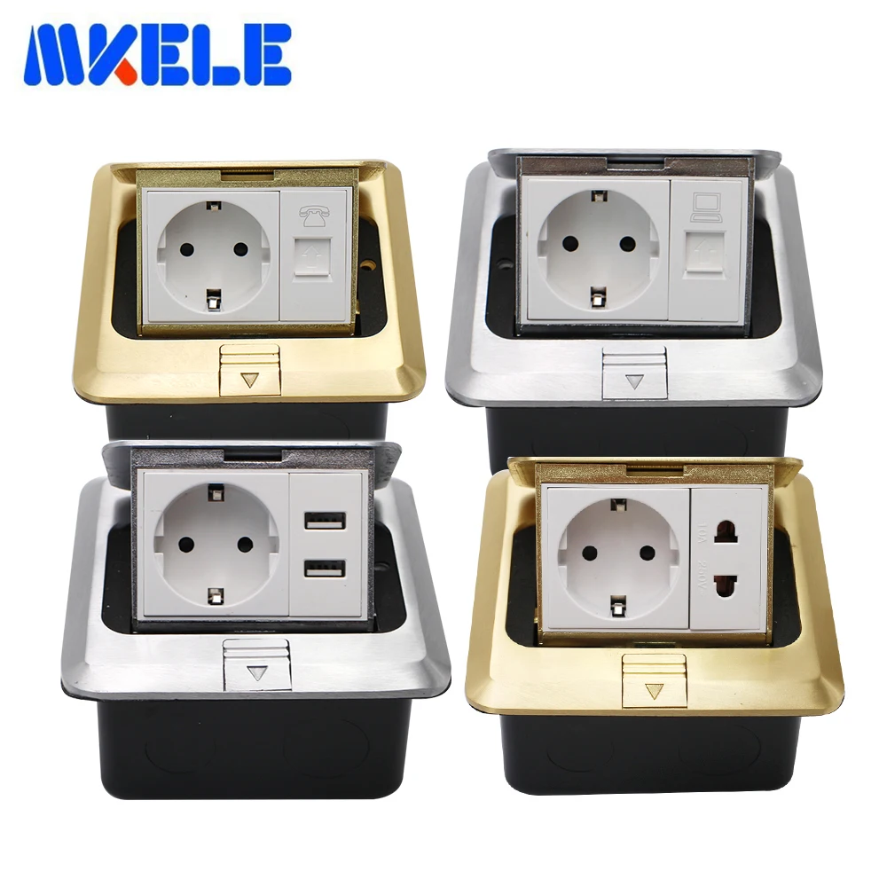 ЕС напольная розетка USB порт для зарядки телефона RJ45 Компьютер алюминиевый сплав
