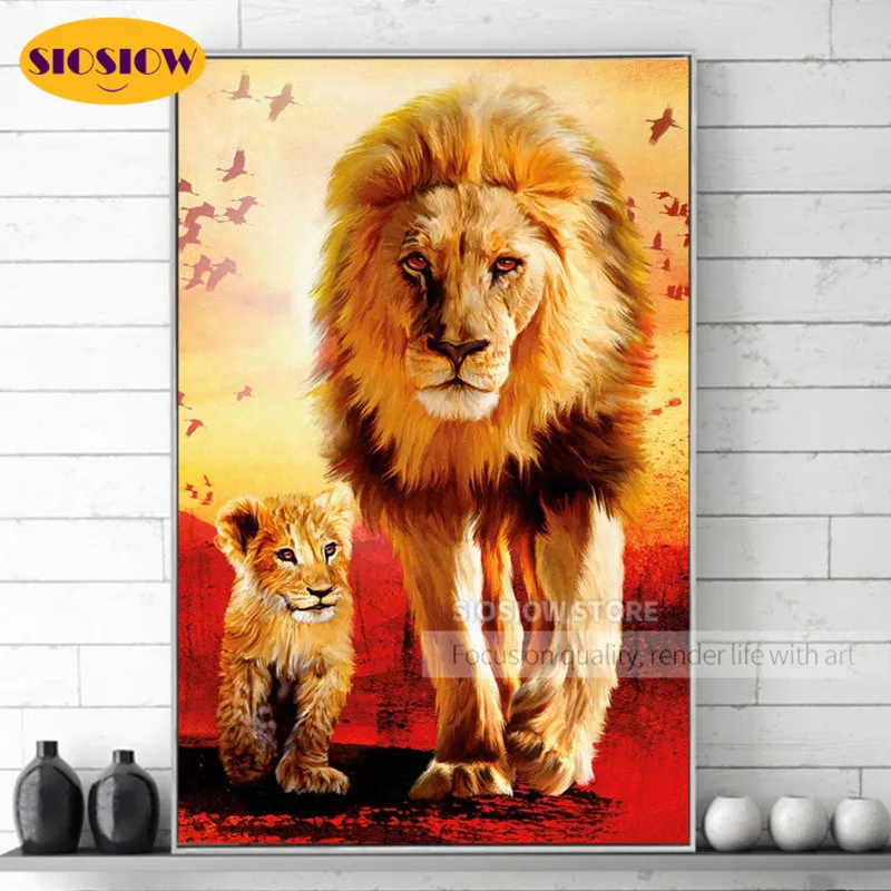 Алмазная живопись 5D сделай сам мозаика в виде семьи Львов полноразмерная 3D