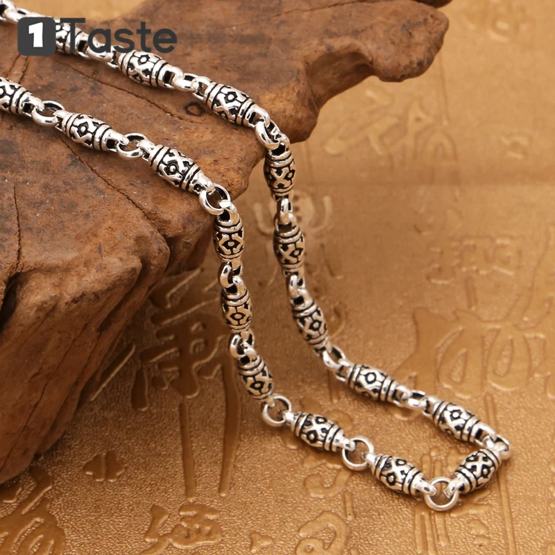 ONE TASTE 925 пробы серебряная бамбуковая цепочка 6 мм-бисер мужское ожерелье тайское
