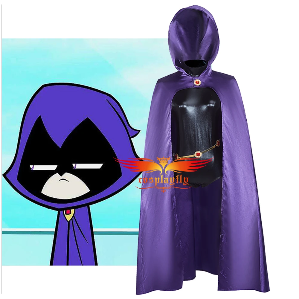 

Anime Teen Titans Raven Cosplay Costume Adult Women Men Outfits Purple Rope with Hat Cloak Straitjacket Necklace Halloween COS