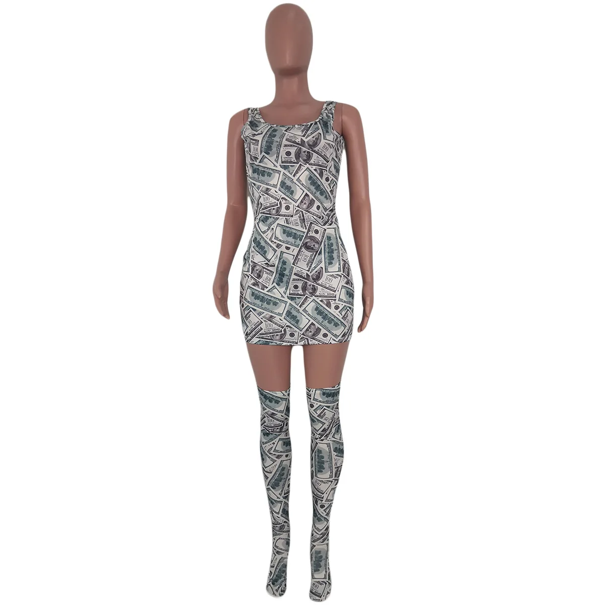 Женское сексуальное платье на бретельках + костюмы с чулками выше колена женская