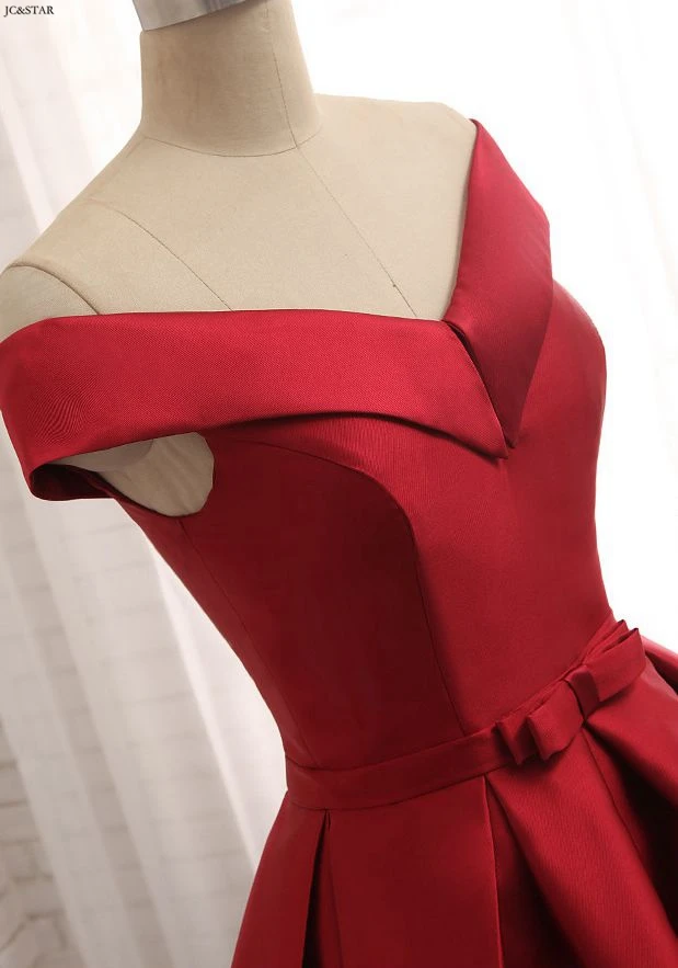 Атласное платье подружки невесты красное ТРАПЕЦИЕВИДНОЕ с V-образным вырезом |