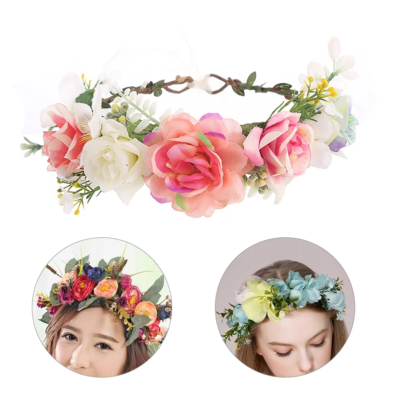 Женский цветочный венок для невесты эластичная лента волос с бантом свадебная