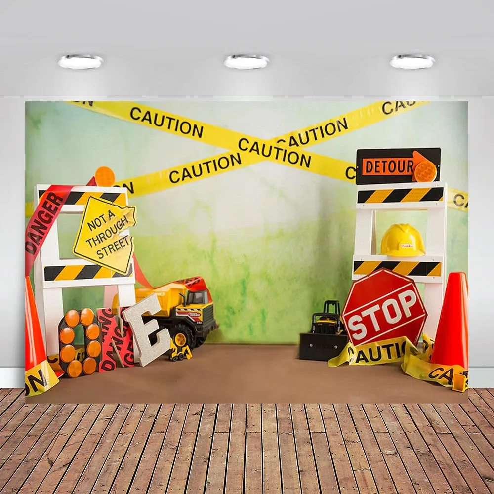

Birthday Backdrops Construction Zone Excavator Truck Custom Photography Backgrounds Baby Shower Boy Newborn Photozone