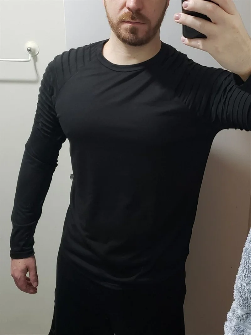

Retro Men's Long Sleeve Streetwear Shirt Spring and Autumn Wrinkle Trend Slim Casual O-Neck Harajuku Top Shirt