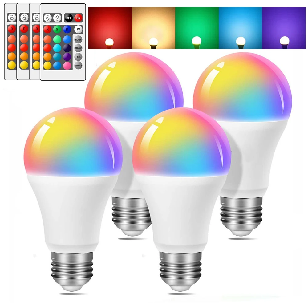 

RGB-пульт дистанционного управления, 85-265 в, E27, 5 Вт, лампа накаливания свет светодиодов, 16 цветов, 1/2/4 шт.