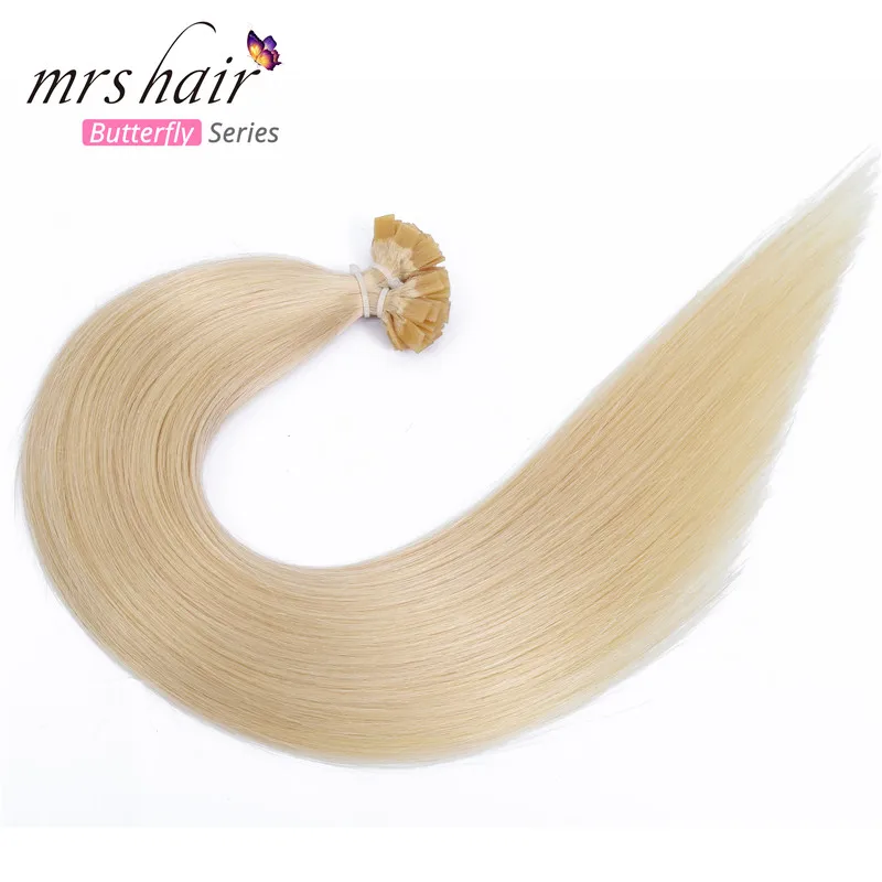 MRSHAIR предварительно скрепленные плоские волосы для наращивания 1" 18" Искусственные волосы одинаковой направленности прямые капсулы жидкий кератин волосы