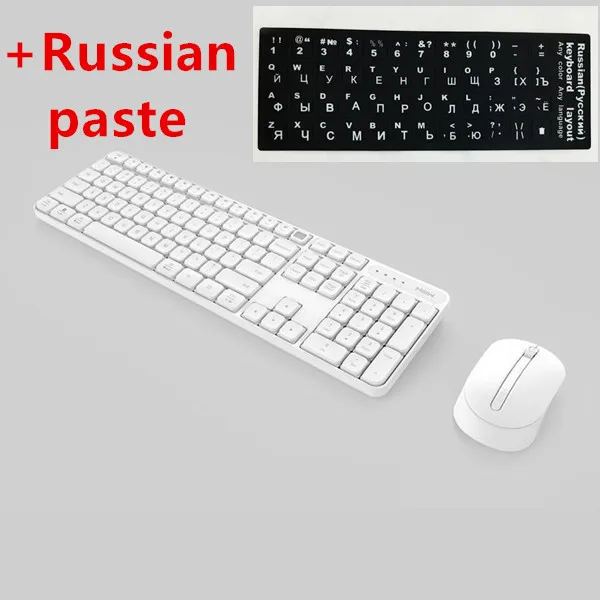 white and Rus paste Xiaomi MIIIW 2,4 ГГц Беспроводная Офисная Клавиатура Мышь Набор 104 клавиш Windows Mac совместимый водонепроницаемый портативный USB клавиатура - Color: white and Rus paste