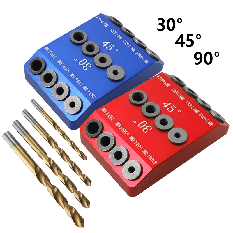 

Inch Pocket Hole Jig 30/45/90 Degree Angle Drill Guide 3/8'' 5/16'' 1/4'' 3/16'' Aluminum Alloy Dowel Jointer Jig for Drilling