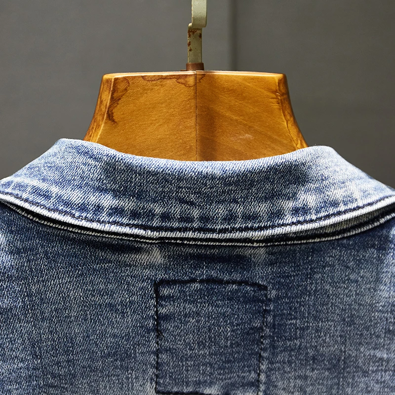 Куртка мужская Облегающая джинсовая стрейчевая однотонная на пуговицах в стиле