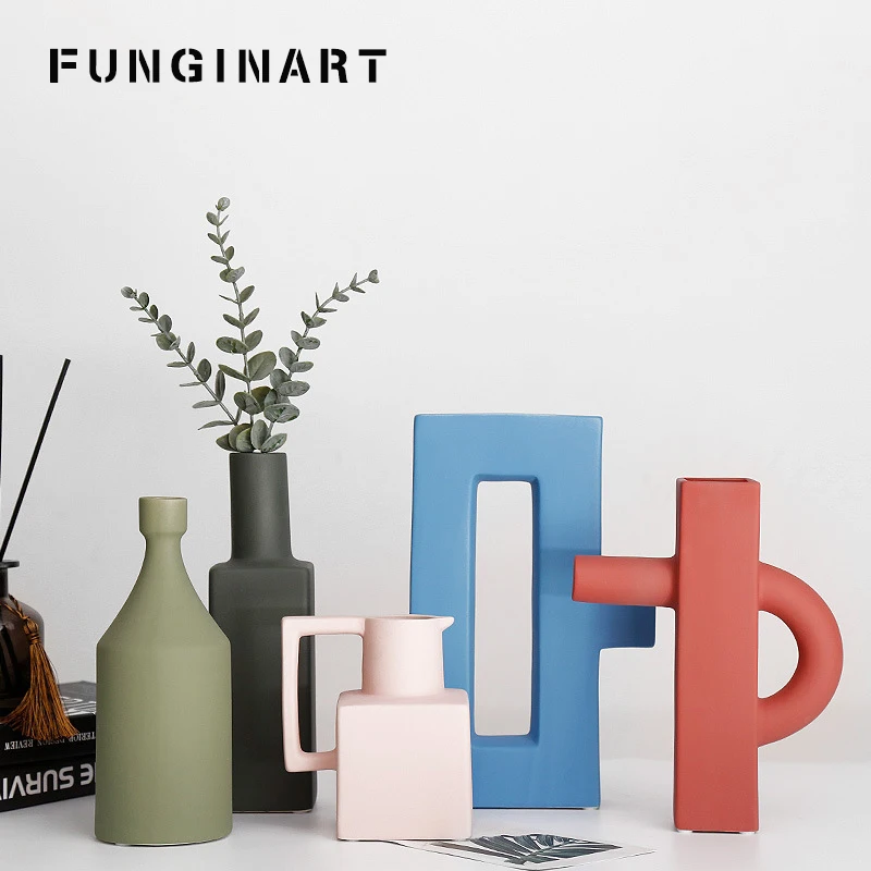 

Скандинавская Геометрическая керамическая ваза Morandi, Цветочная композиция, домашний декор, аксессуары для украшения гостиной, декоративны...