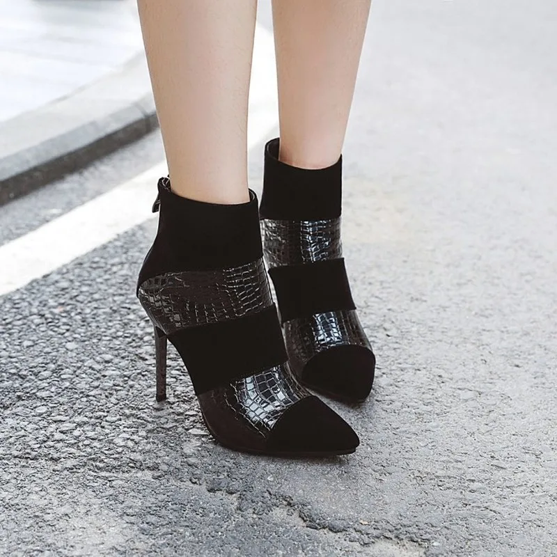 

Women's Boots The New Winter Fashion Pointed Zipper High Heel Short Tube Women's Shoes Plus Size 33-43 Heel Height 9.5cm Black