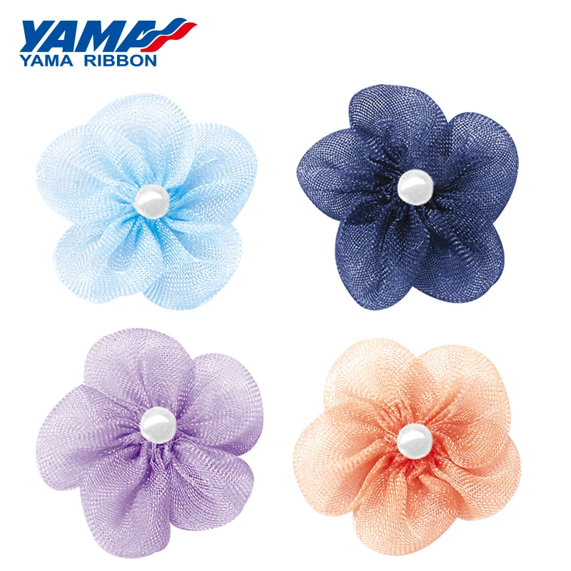 

YAMA Flower Ribbons with Bead Diameter 28mm±3mm 200pcs/bag Polyester Organza Ribbon DIY Hair Accessories Wedding Party Decor