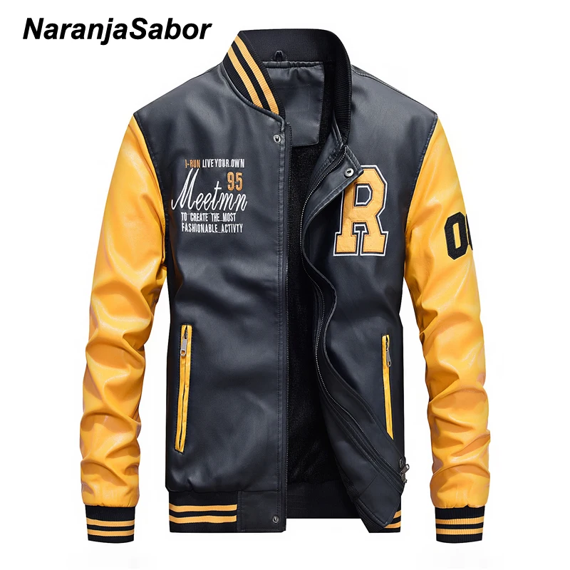 Мужская куртка из ПУ кожи с вышивкой на осень/зиму | одежда