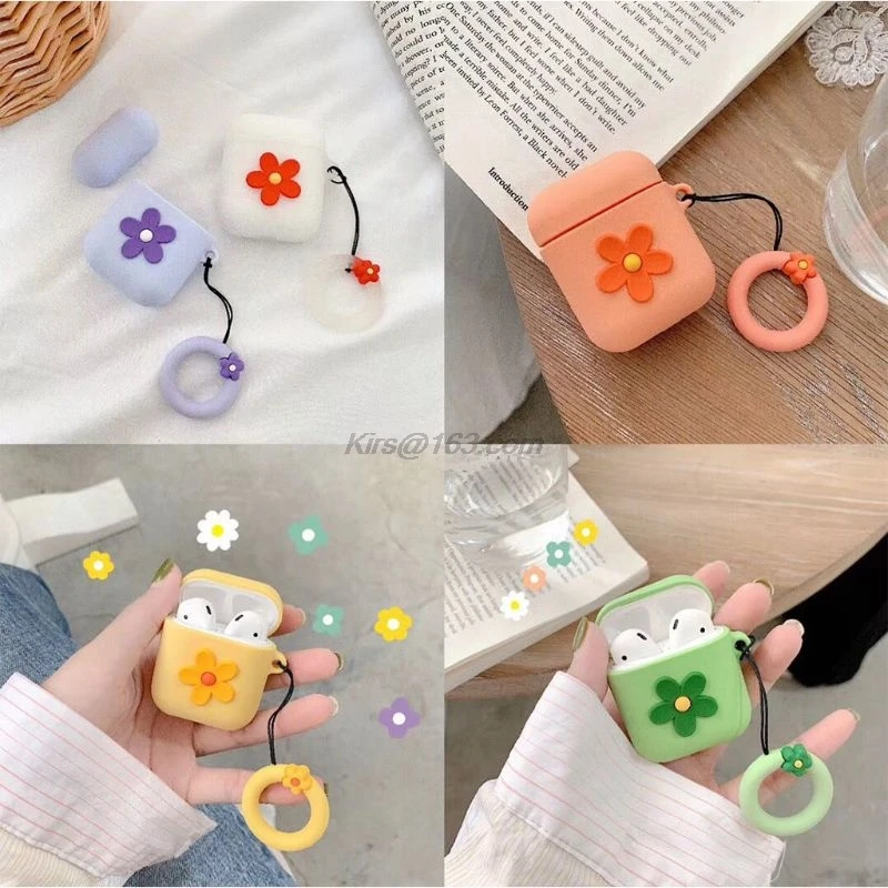 

Чехол-накладка для Airpods 1/2, силиконовый, противоударный, с цветами