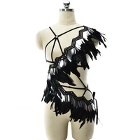 bohemian feather bodysuit body harness belt elastic adjustable sexy lingerie set pole dance bondage body cage rave wear bra