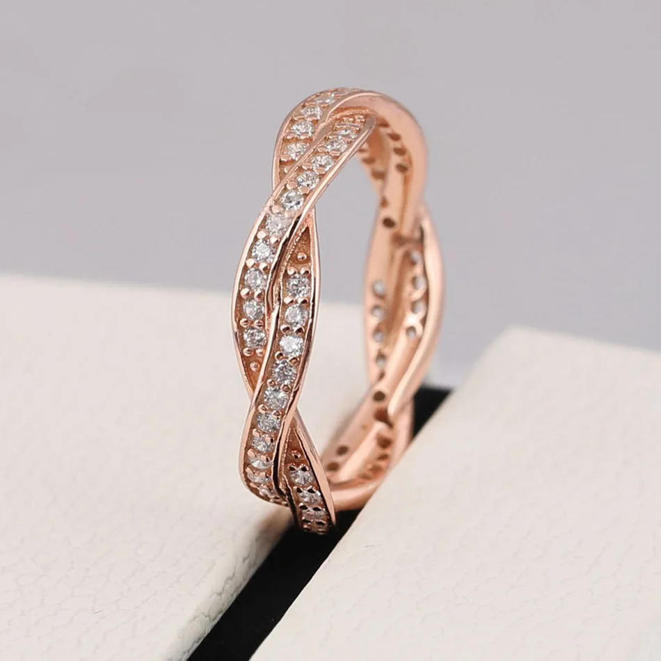 S925 кольцо для Для Женщин Поворот судьбы из розового и прозрачными камнями