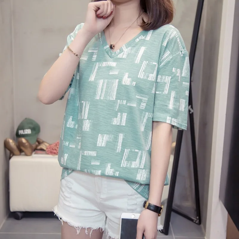 Женские футболки размера плюс с v образным вырезом Летние повседневные в стиле