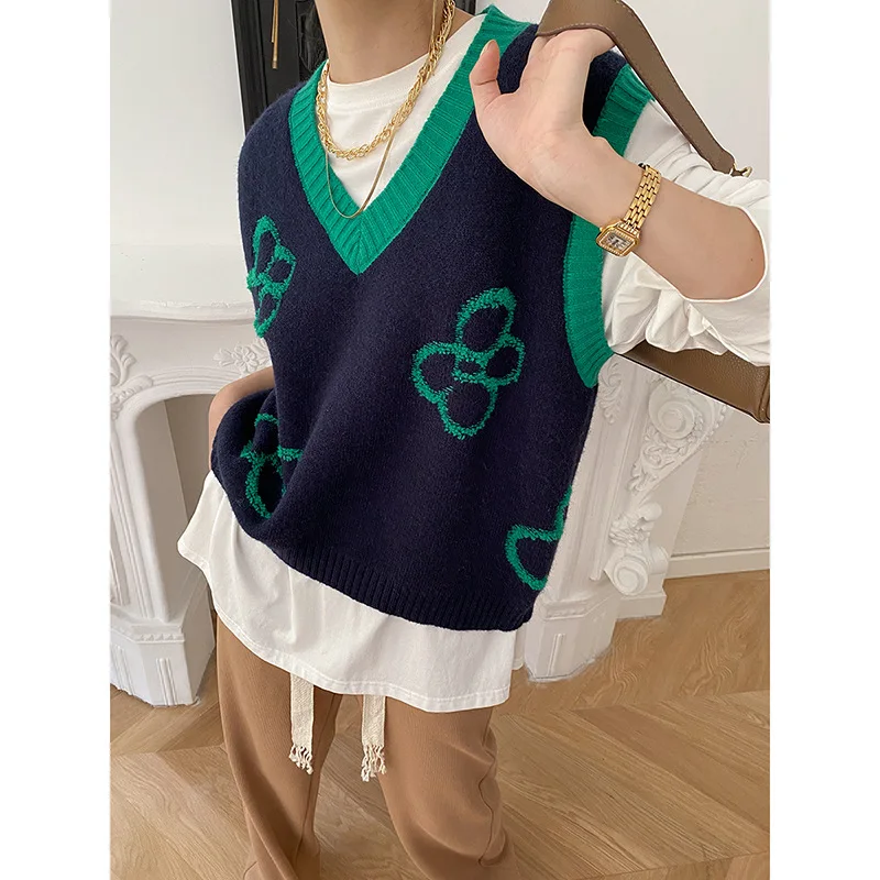 

Jacquard Color Collision Design Sweater Vest Women's 2021 Autumn and Winter New Texture Niche Vest