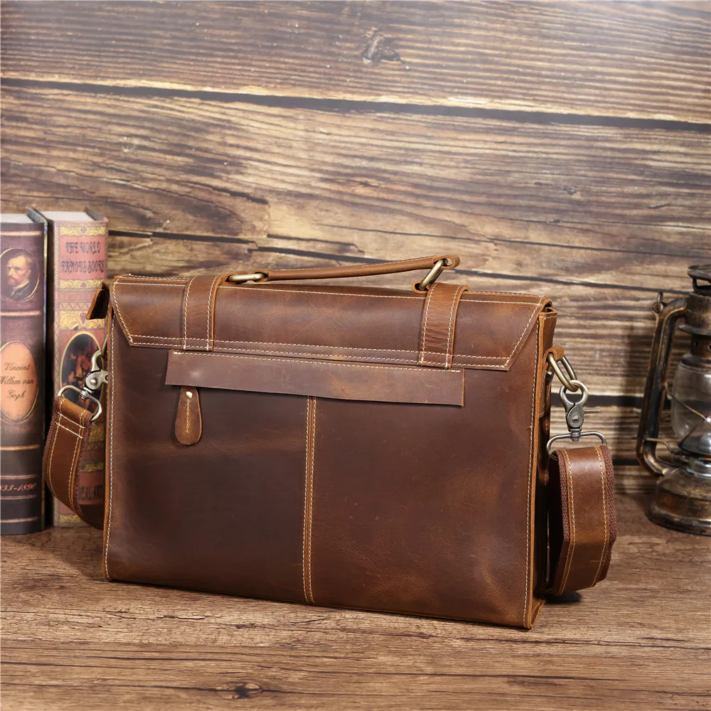 Genuine Leather Men's Briefcase 13 Inch Laptop Tote Business Shoulder Messenger Bag Portfolio Document Casual Crossbody Hand Bag