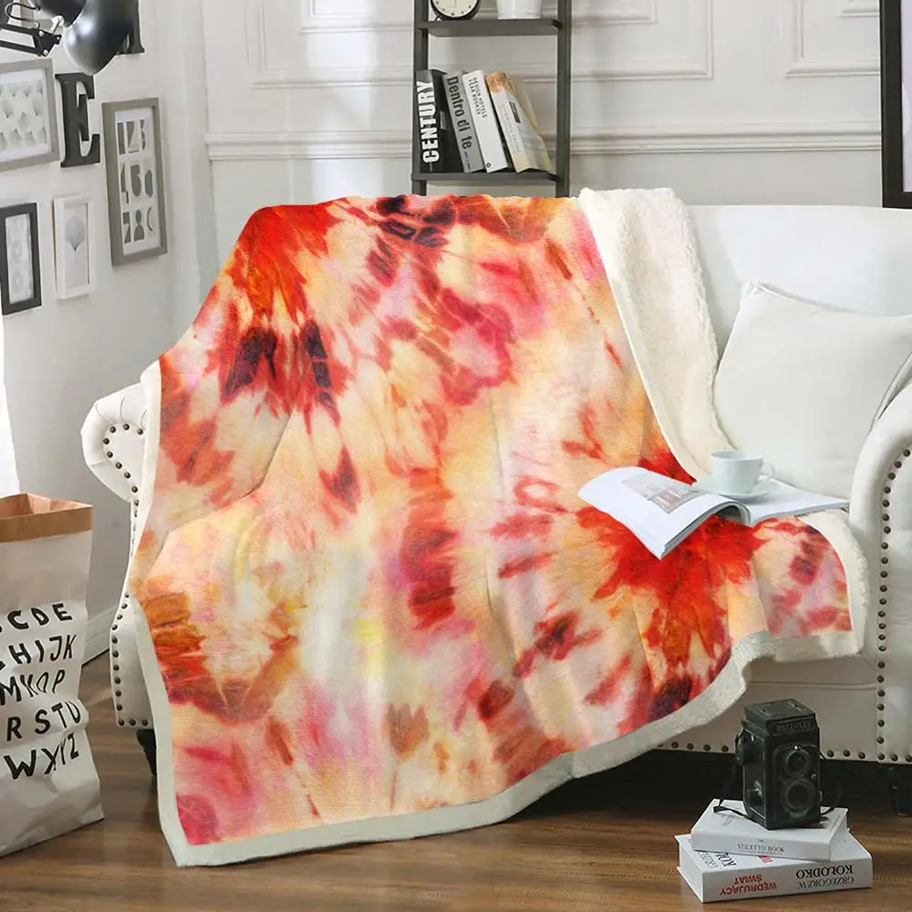 

Orange Red tie dye Blanket Throw Blanket Sherpa Fleece Blanket Fresh Pattern Plush Blanket Soft Cozy Bed Sofa Blanket