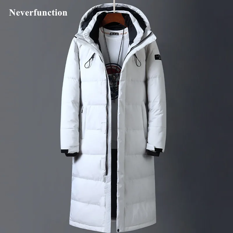 Русская зимняя Толстая Теплая мужская длинная куртка с капюшоном на белом утином