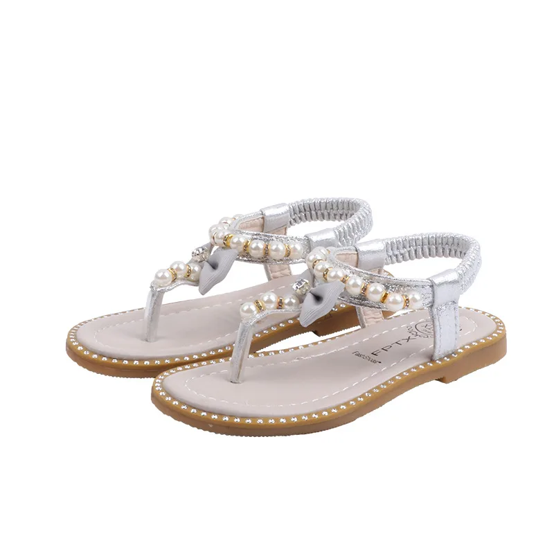 

Children's Flip Flops Beach Sandals Summer Butterfly-knot Pearls Rhinestone Casual Girls Princess Flats Kids Toddler Baby Shoes