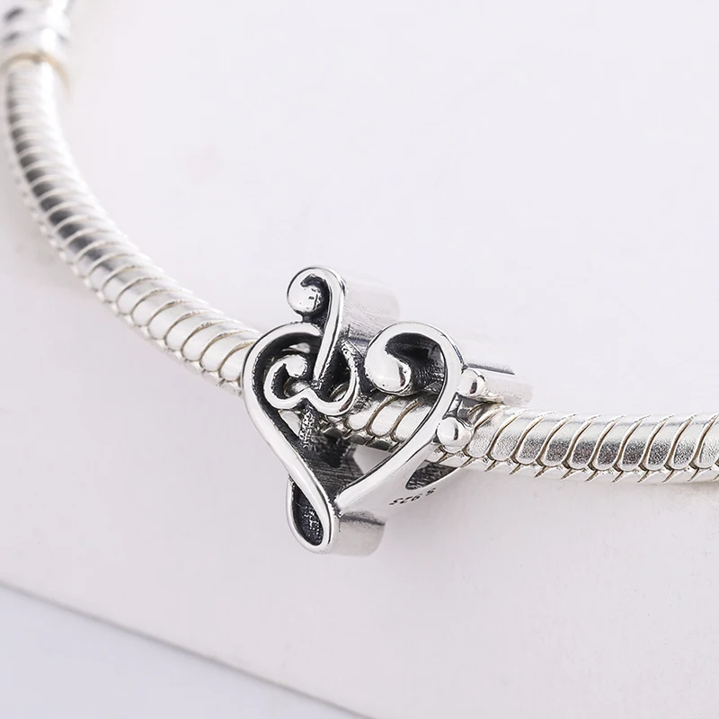 

Fashion Jewelry 925 Sterling Silver Music Note Heart Treble Clef Beads Pendant Charms Bracelet DIY Jewelry Making For Pandora