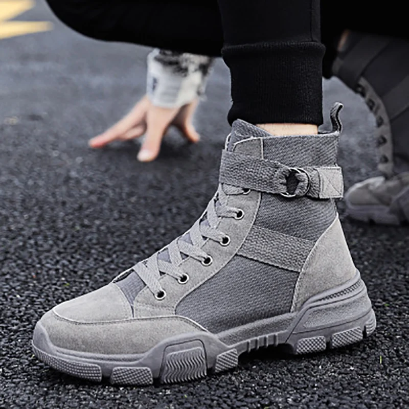 Мужские ботинки с высоким берцем армейские уличные металлической пуговицей