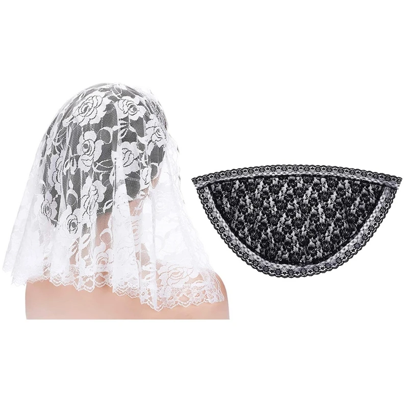 

Spanish Style Lace Traditional Vintage Mantilla Veil Latin Mass Head Covering Sheer Scarf for Catholic Church Chapel