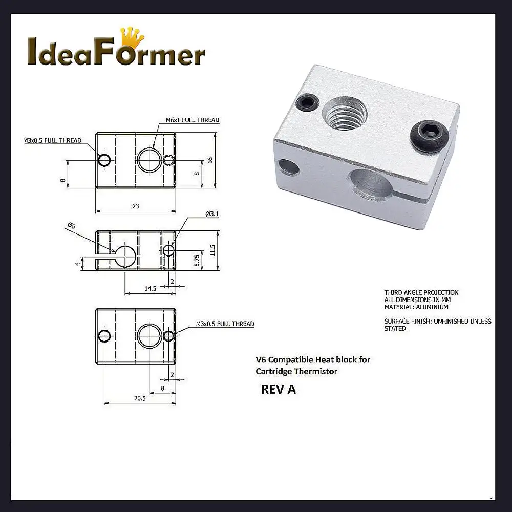 5 шт. новый обновленный алюминиевый V6 официальный нагревательный блок 23*16*12 мм для