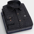 Мужская хлопковая рубашка в клетку, с длинным рукавом и карманом