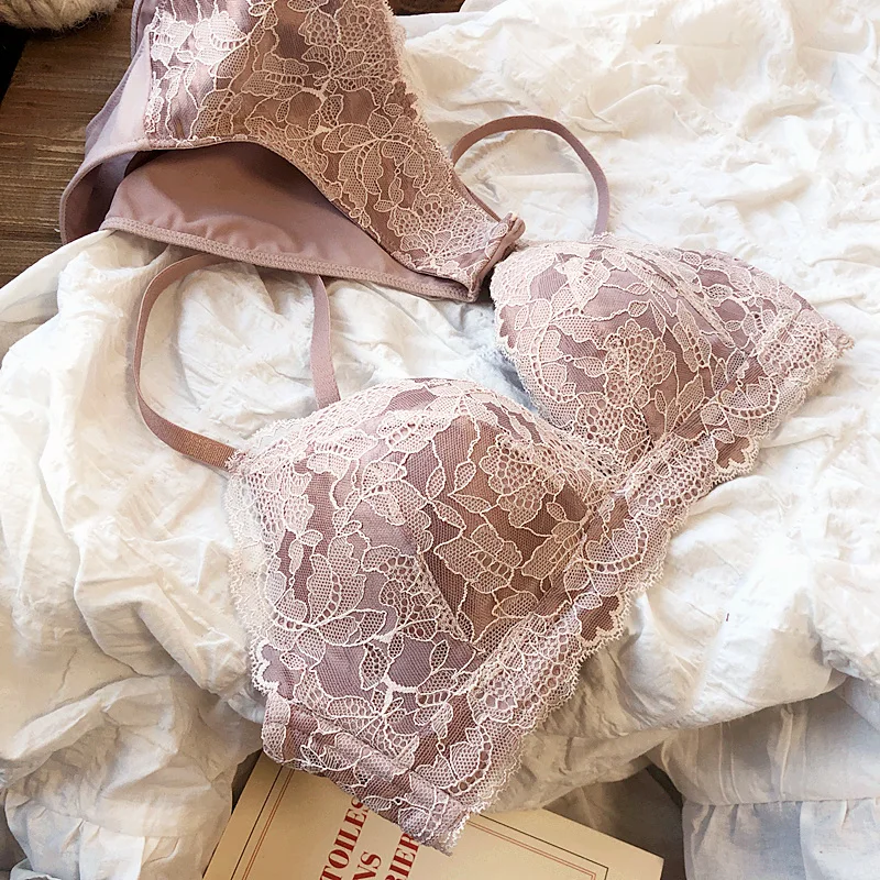 underwear sets sale French Underwear Sexy Lace Bra Set Women's Rimless Girl Super Light Triangle Cup Push up Bralette And Panties Sleepwear Sets sexy bra and panty